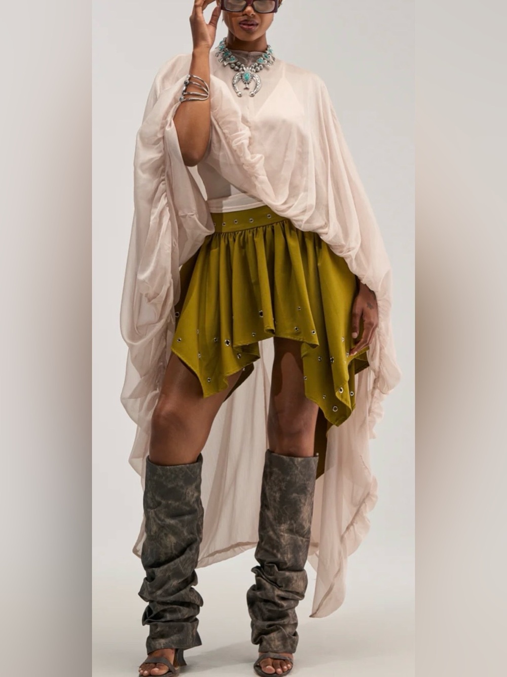 REVOLVE 3 PIECE OUTFIT -CHIFFON HIGH/LO BLOUSE MINI SHORTS & BELT NEW W/TAGS!